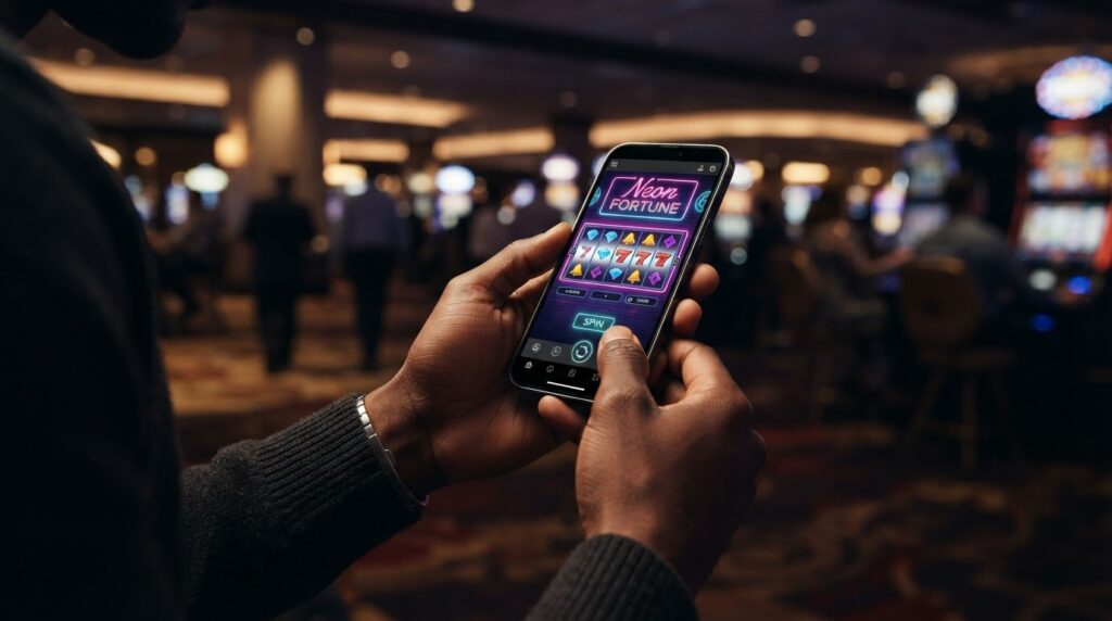 Kinh Nghiệm Chơi Casino Trực Tuyến Trên Điện Thoại Mượt Mà Giao diện trò chơi giải trí tương tác hiển thị trên màn hình điện thoại smartphone