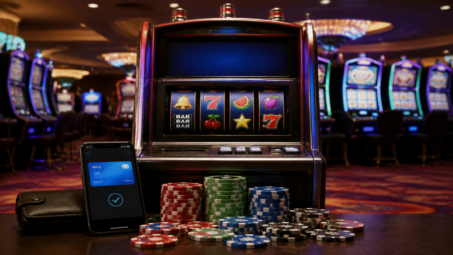 Casino gaming setup with digital wallet and slot machine