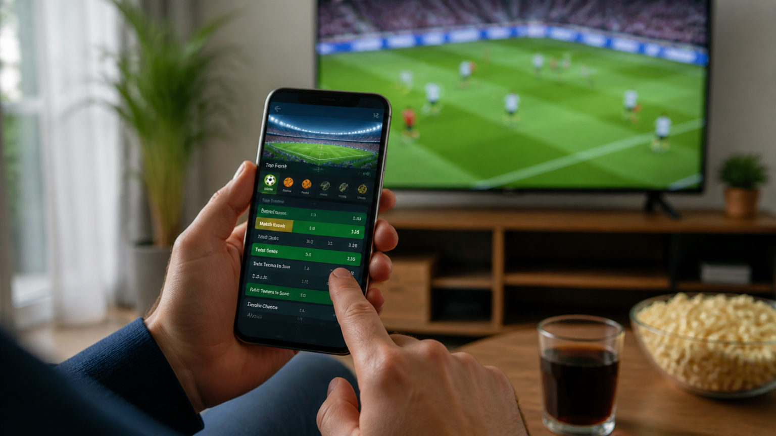 sports betting sites Singapore: A Careful Evaluation Guide Adult reviewing a sportsbook interface on a smartphone while watching a sporting event