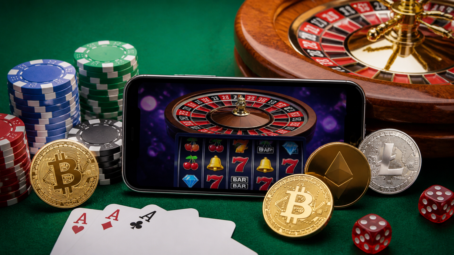 Crypto casino gaming setup with digital coin payment and casino interface
